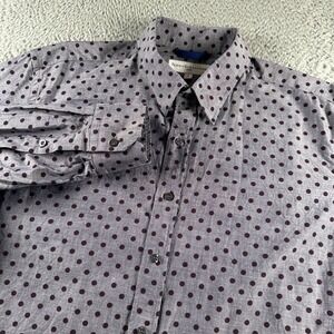 Teddy Stratford Shirt Mens 4 Gray Polka Dot Long Sleeve Zip Button Down Casual